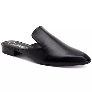 New Calvin Klein Black Leather Moise Margaret Slip-On Unworn Mules, Size 6.5